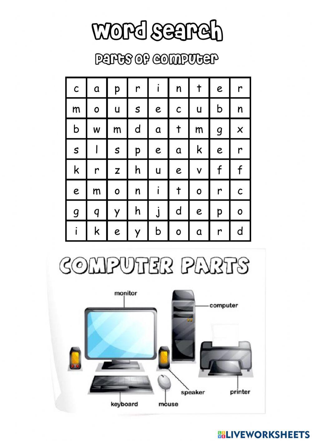 Parts of computer online pdf worksheet for 1 | Live Worksheets