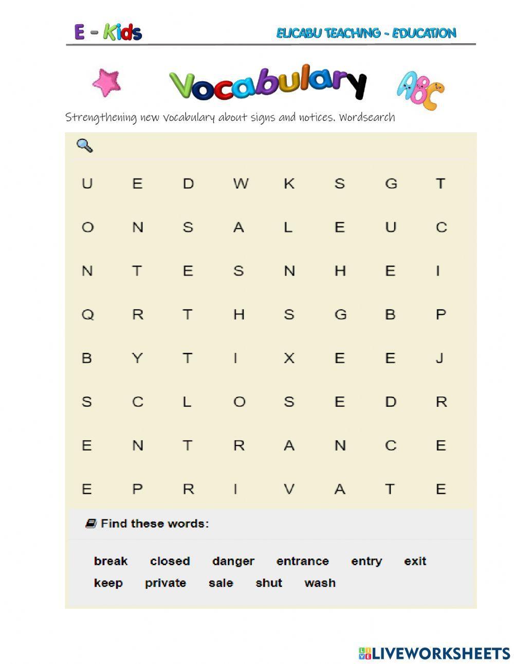 Notice and sign Vocabulary