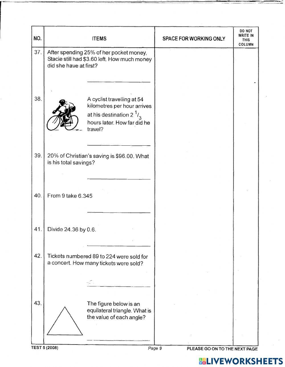 Practice Paper Mathematics worksheet | Live Worksheets