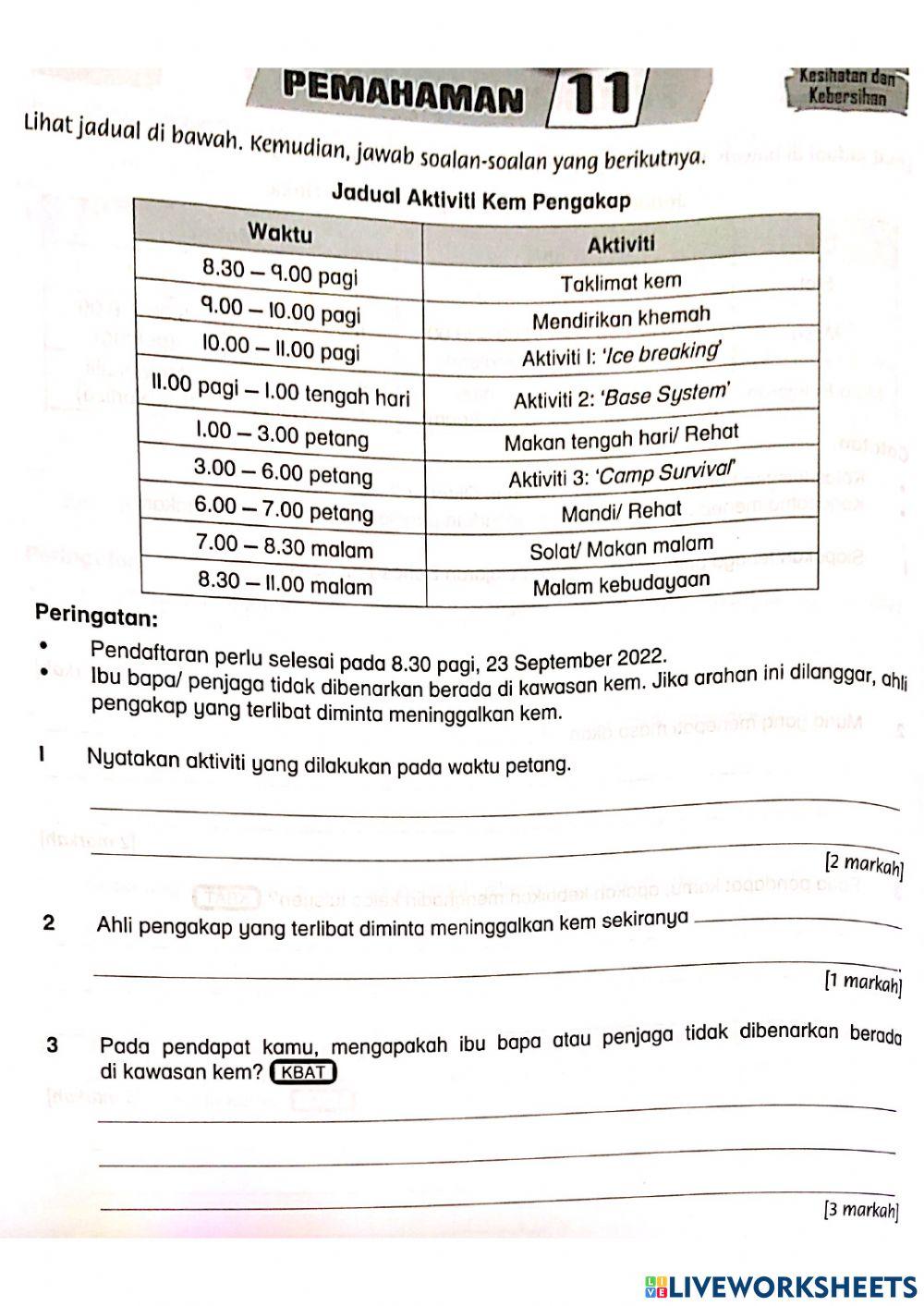 Latihan pemahaman tahap  2