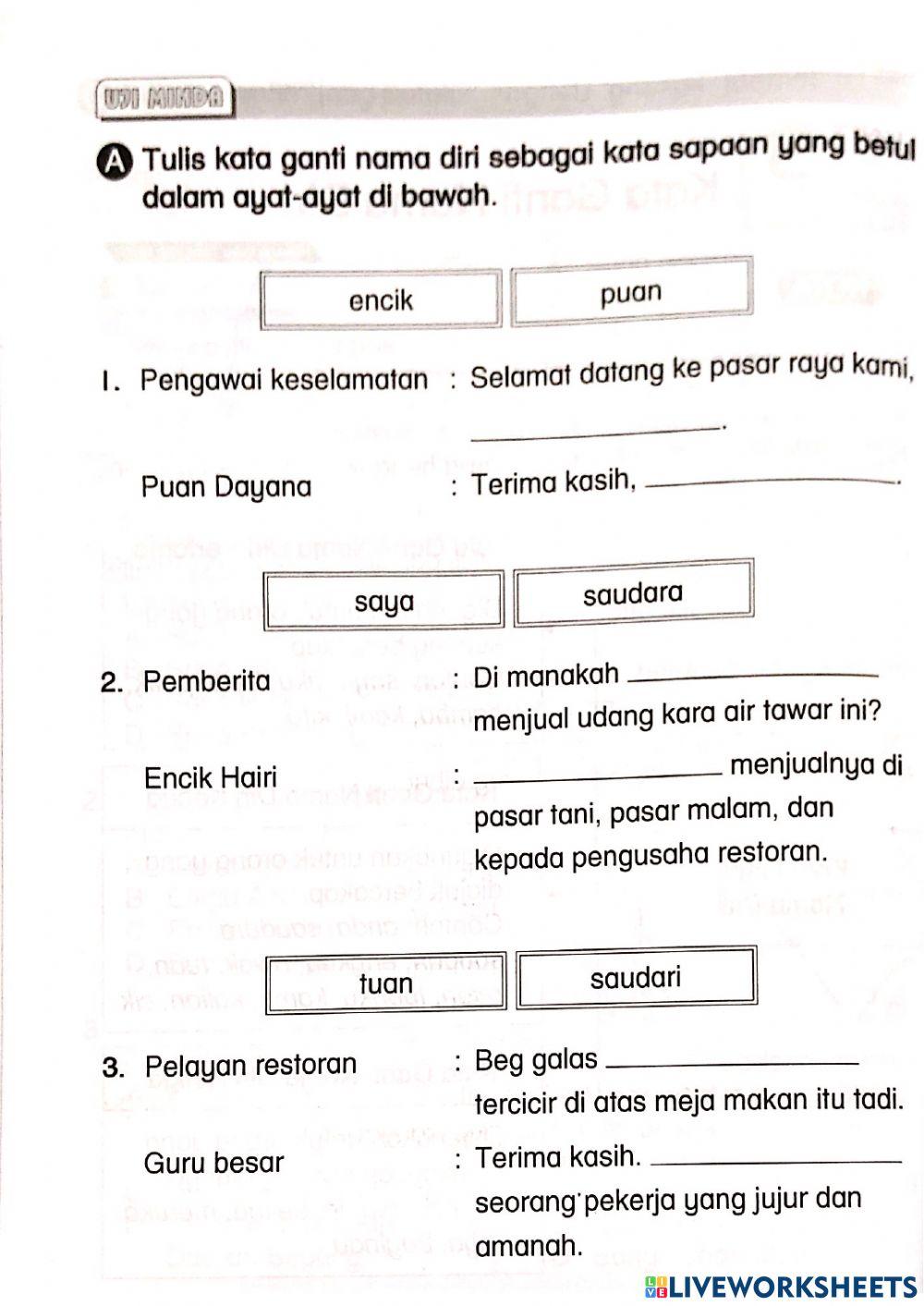 Isi tempat kosong tahap 1