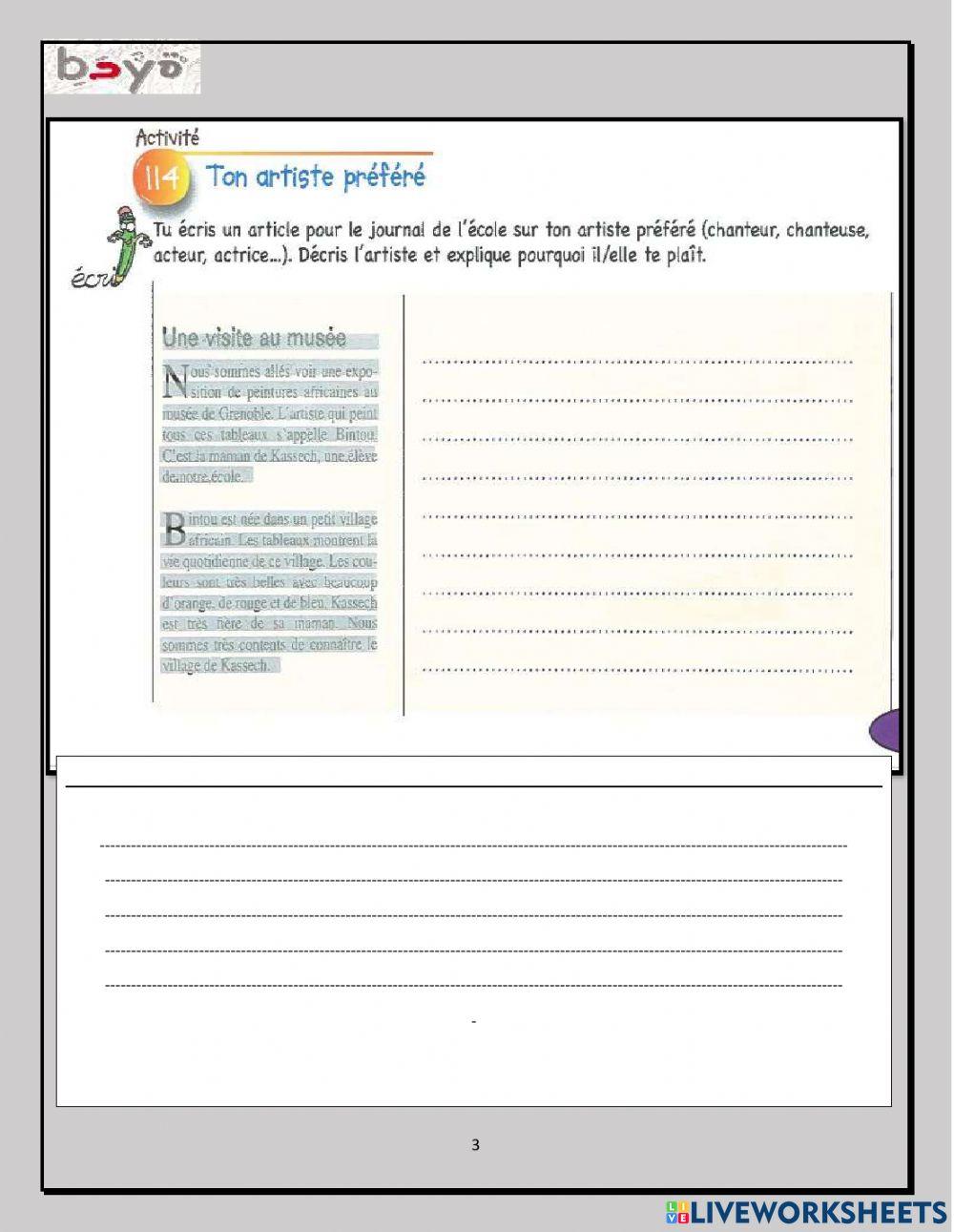 Production ecrite lieux et evenements culturels