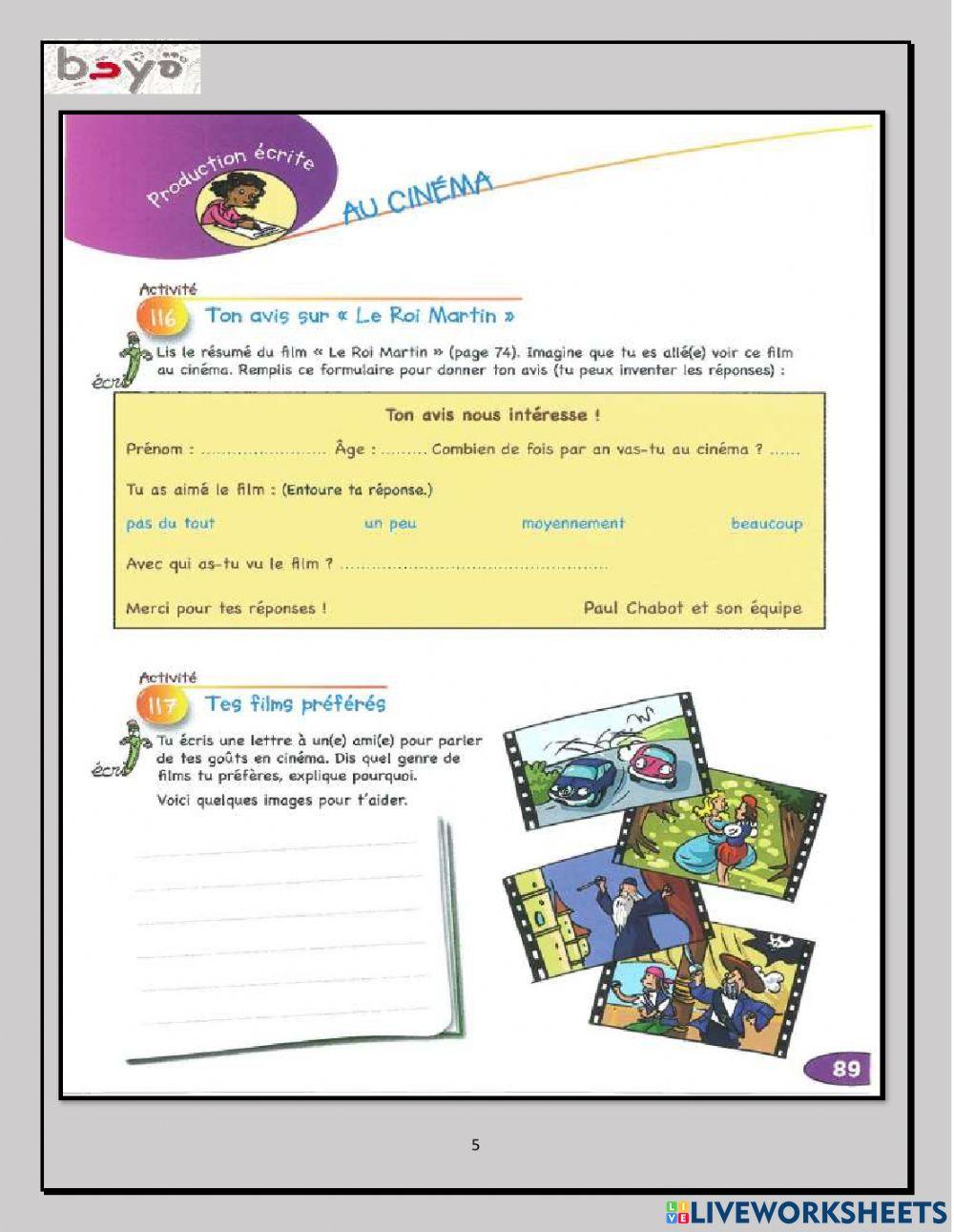 Production ecrite lieux et evenements culturels