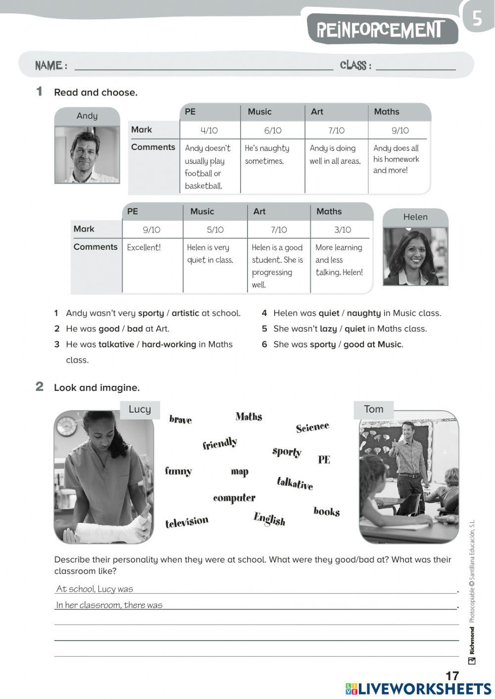 UNIT 5: WHen I was young. Reinforcement worksheets