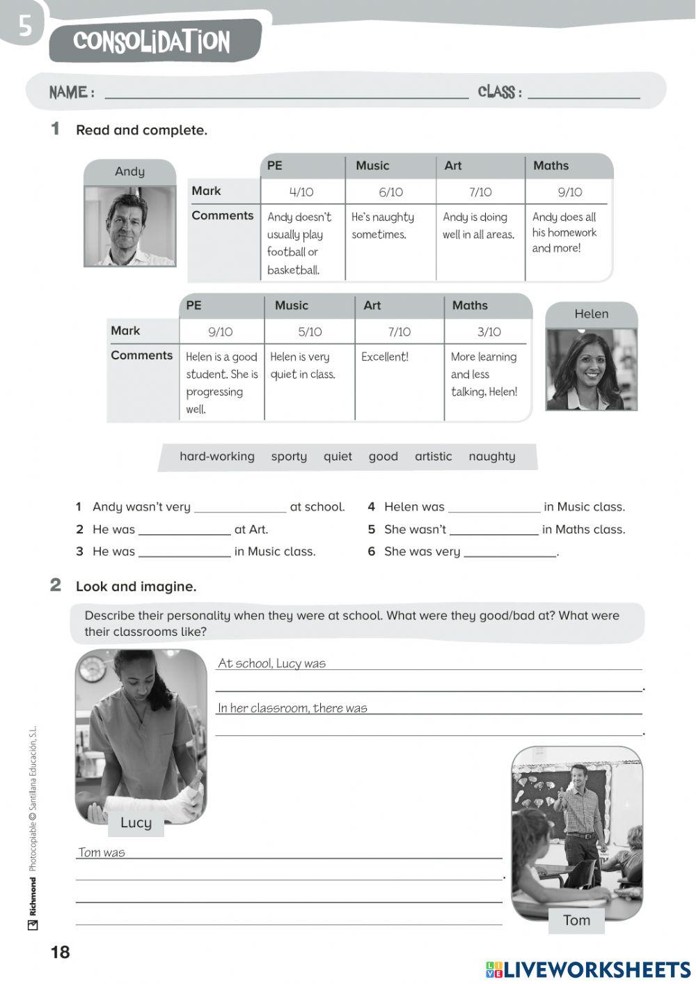 UNIT 5: WHen I was young. Reinforcement worksheets
