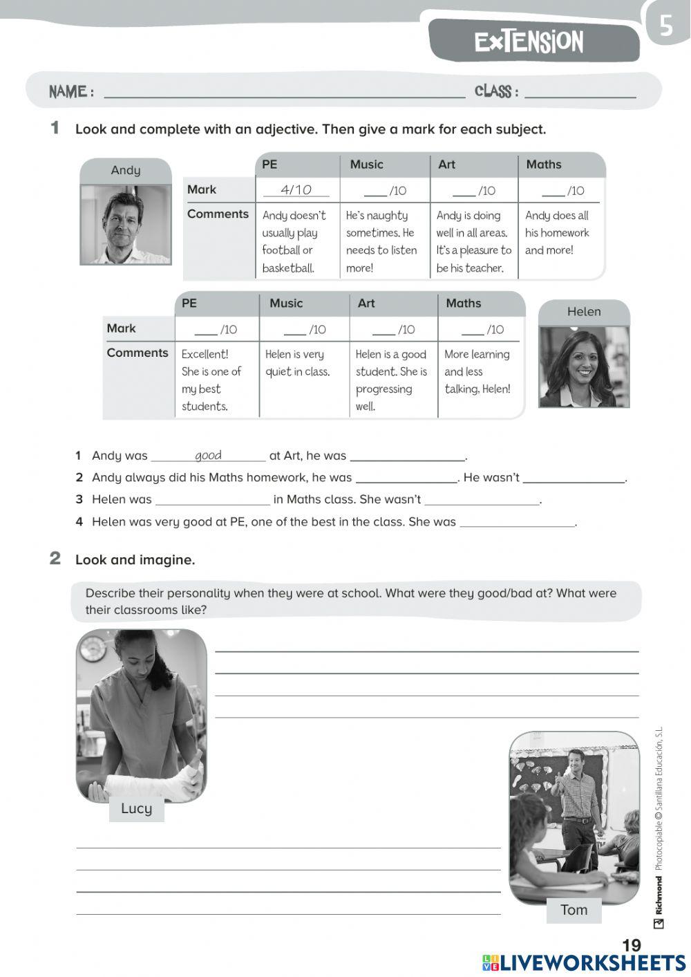 UNIT 5: WHen I was young. Reinforcement worksheets
