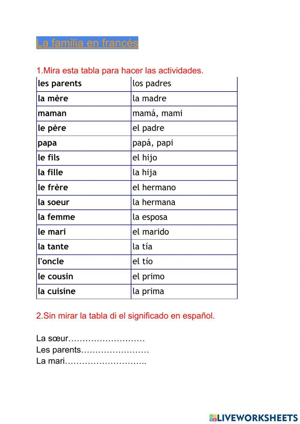 La familia en francés