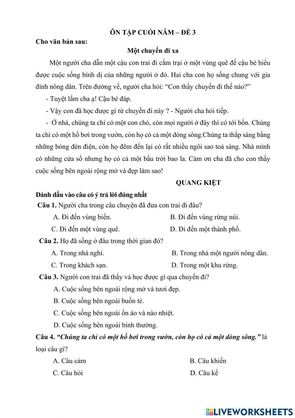 Ôn tâp tv - đề 3