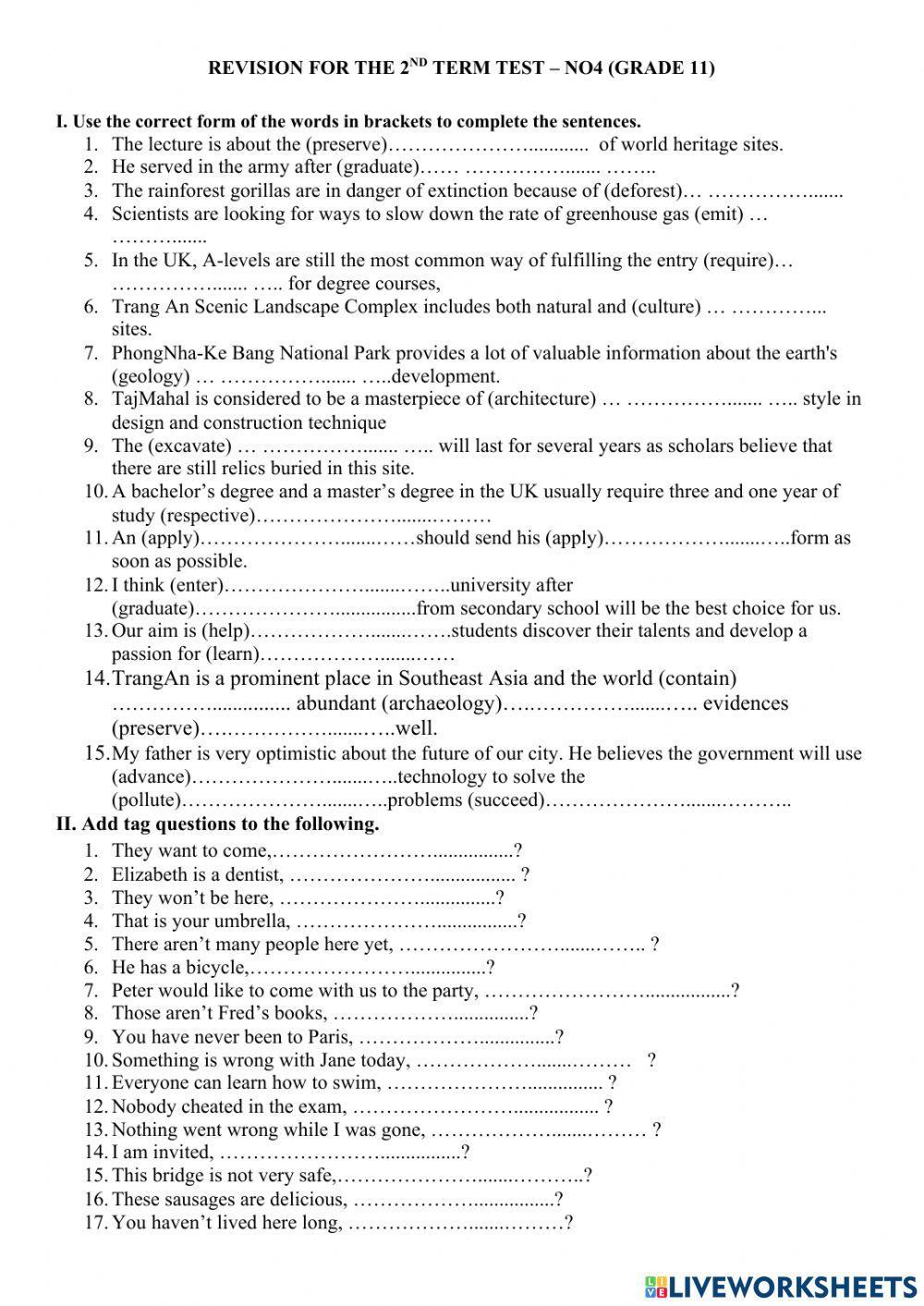 Revision for the 2nd term test – no4 (grade 11)