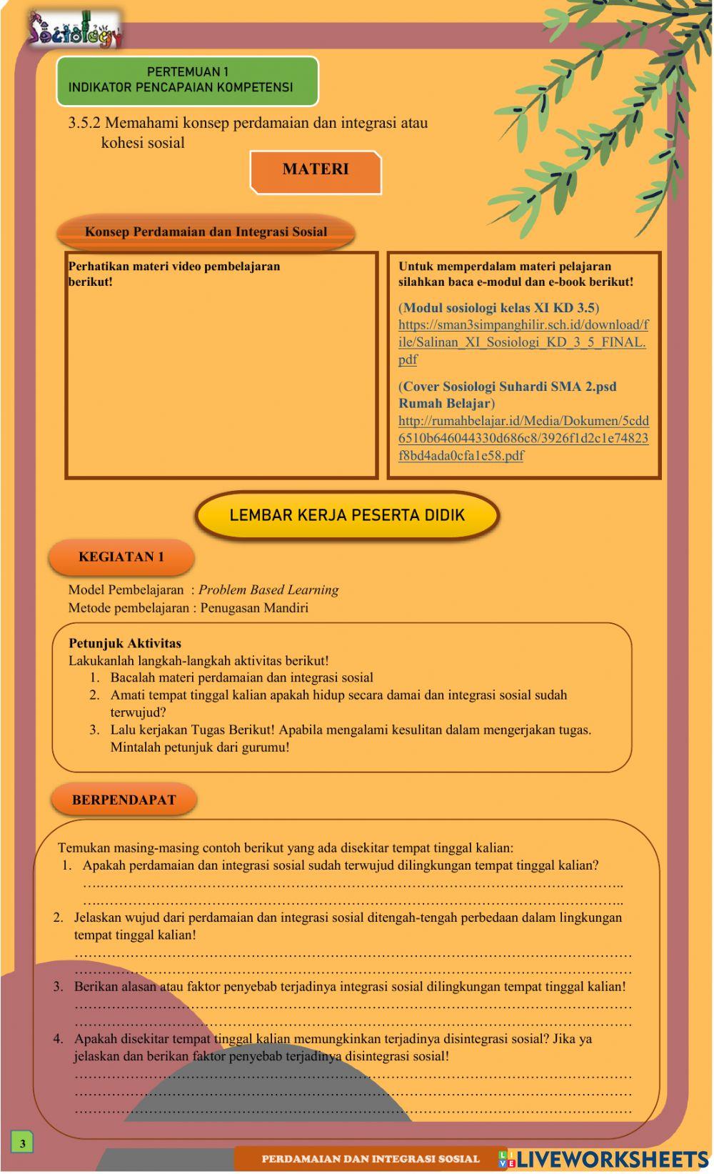 E-LKPD Perdamaian dan Integrasi sosial