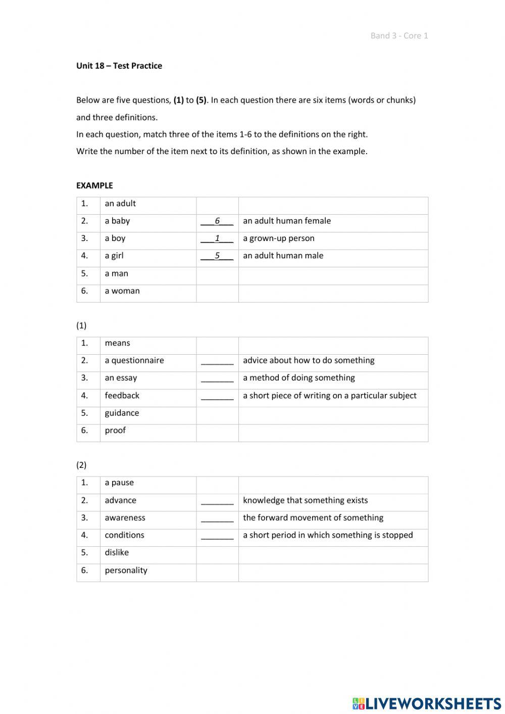 Band 3 (Core 1) - Unit 18 - Test