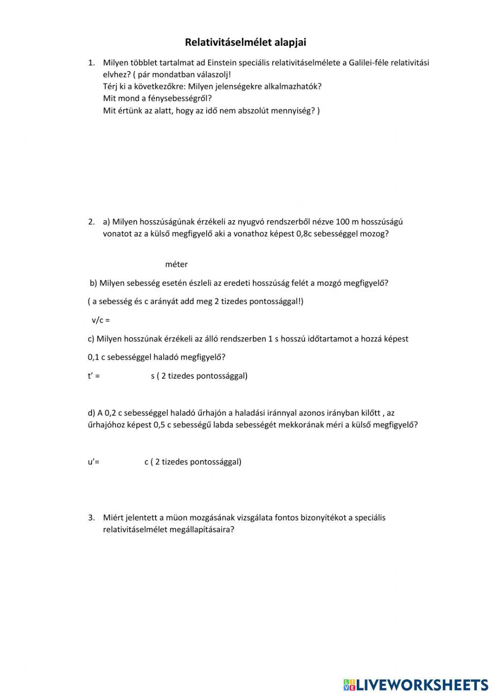 Részecskefizika, relativitáselmélet alapjai