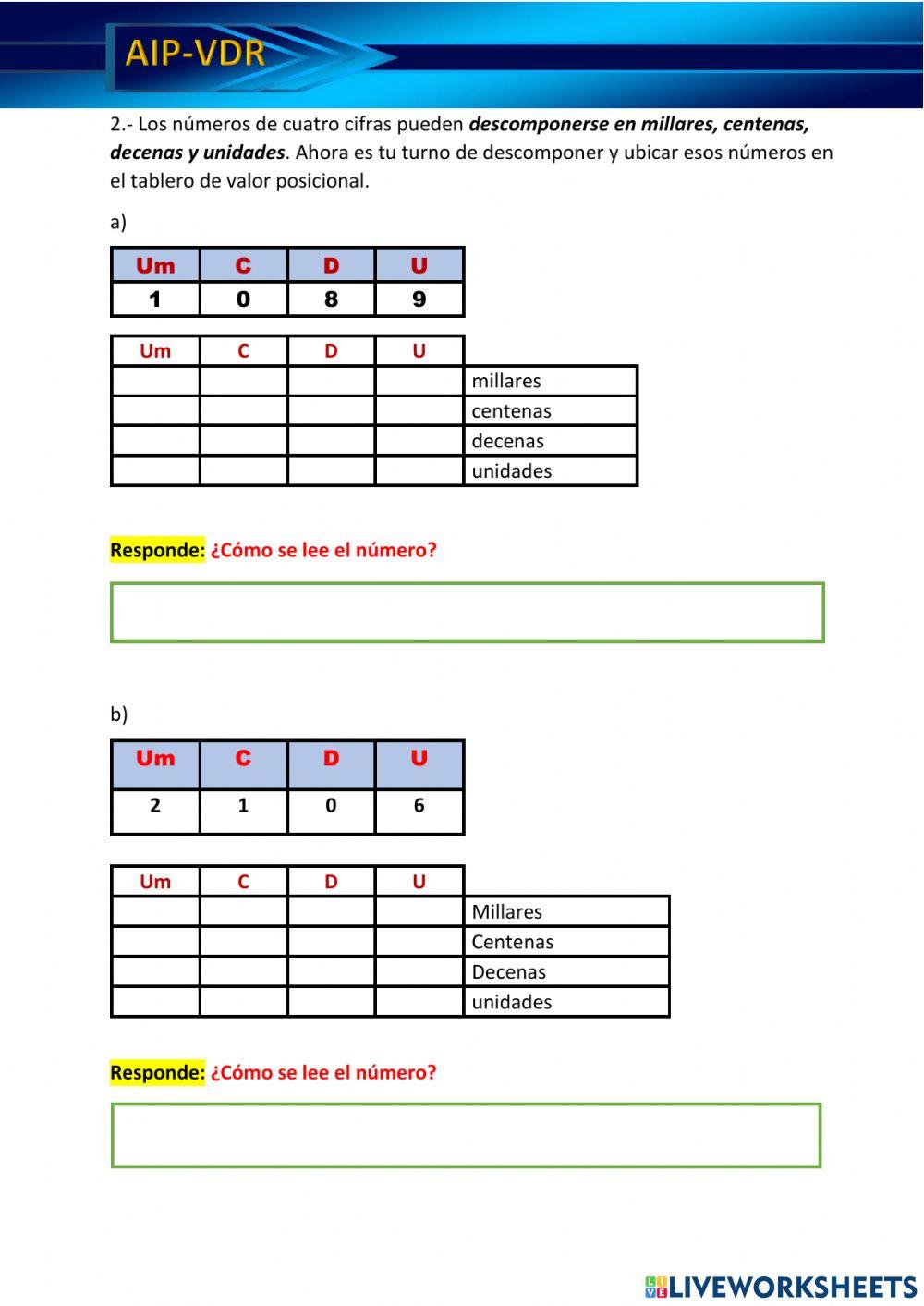 Representamos números de cuatro cifras
