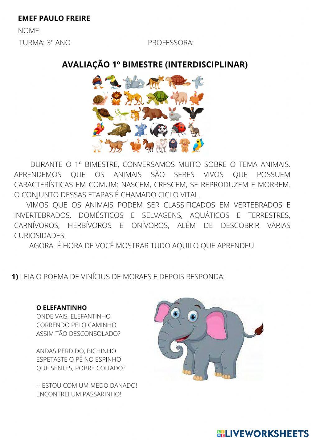 Avaliação interdisciplinar 1° bimestre