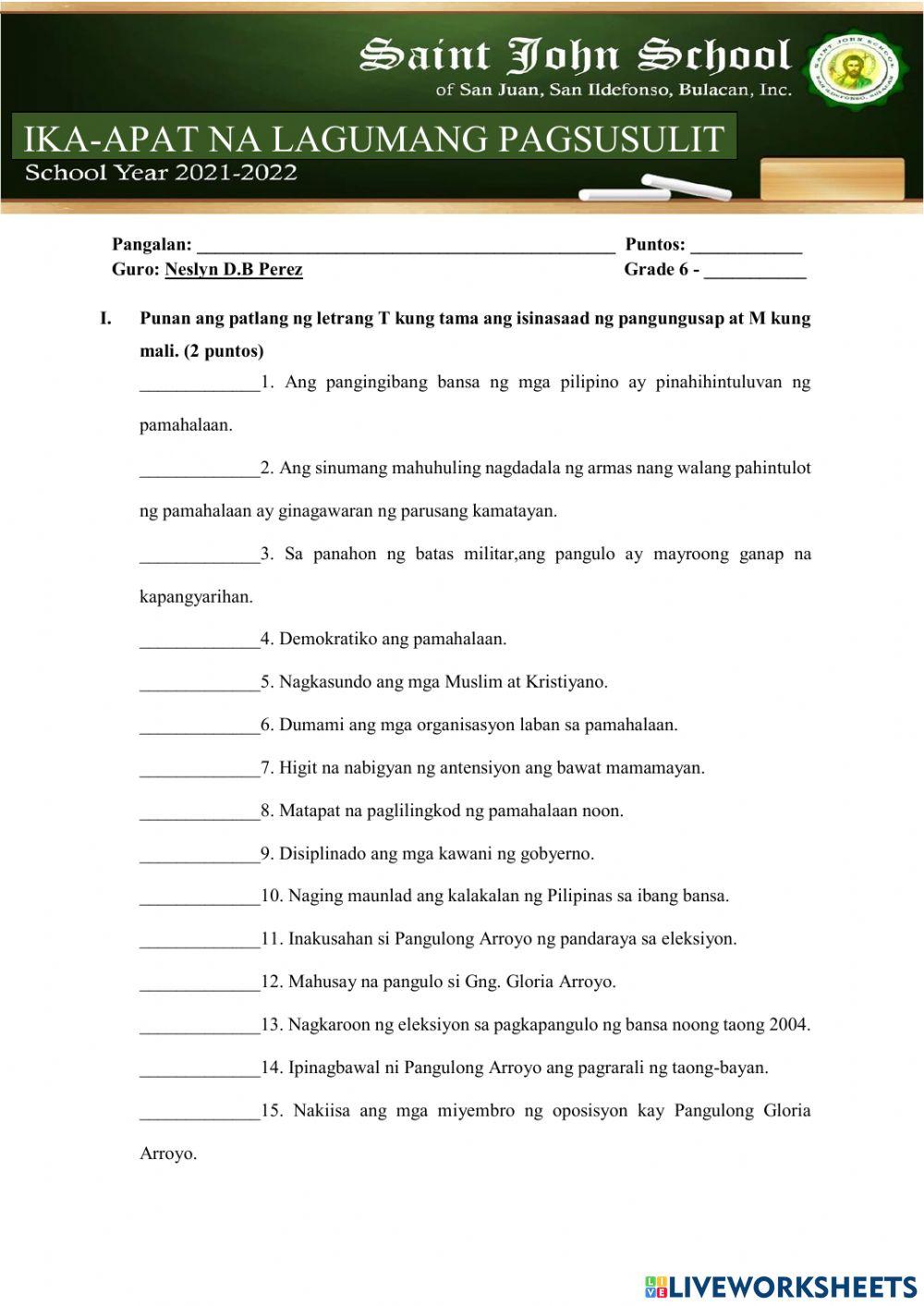 Ika-Apat na Lagumang Pagsusulit sa AP 6