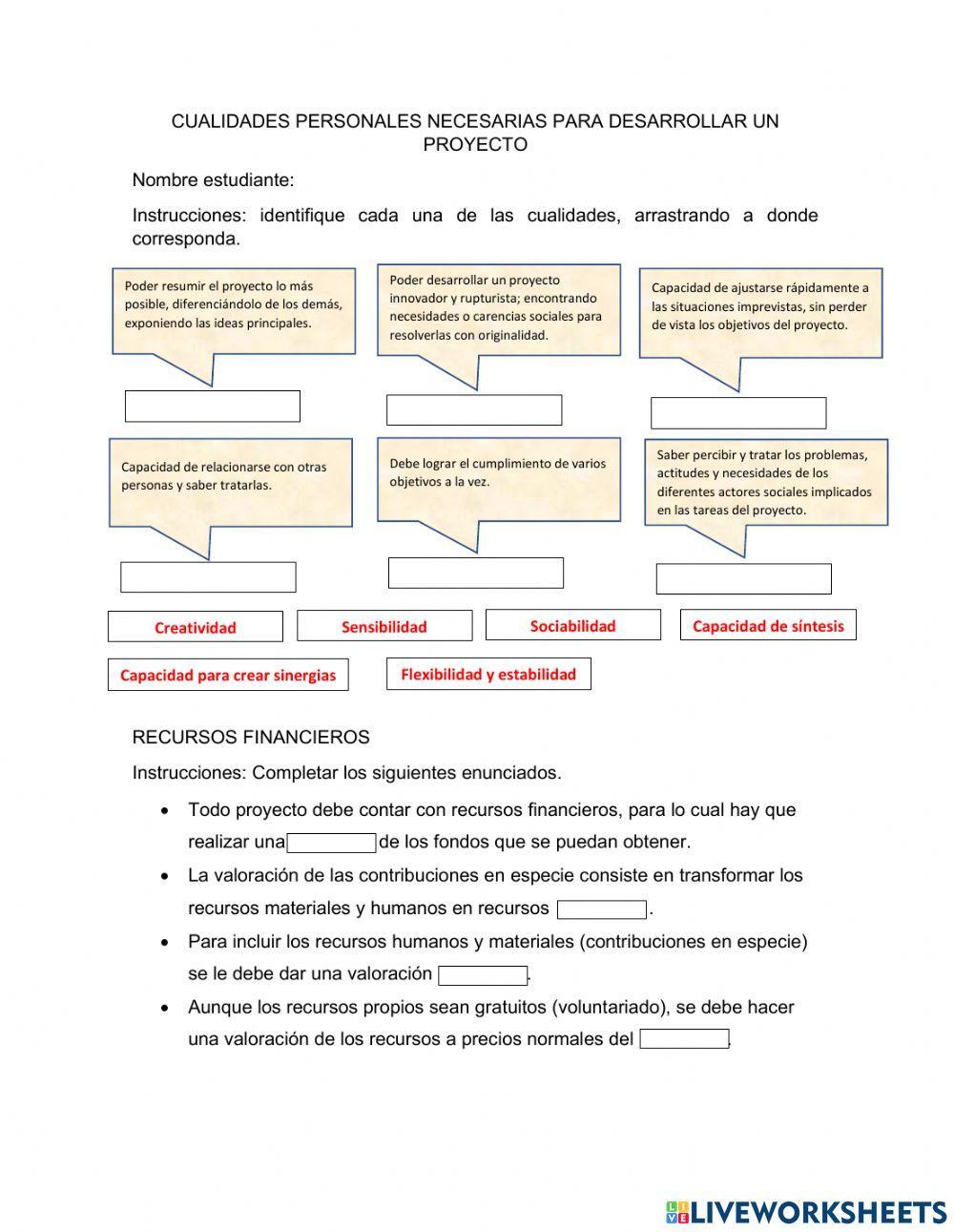 Cualidades personales necesarias para desarrollar un proyecto.