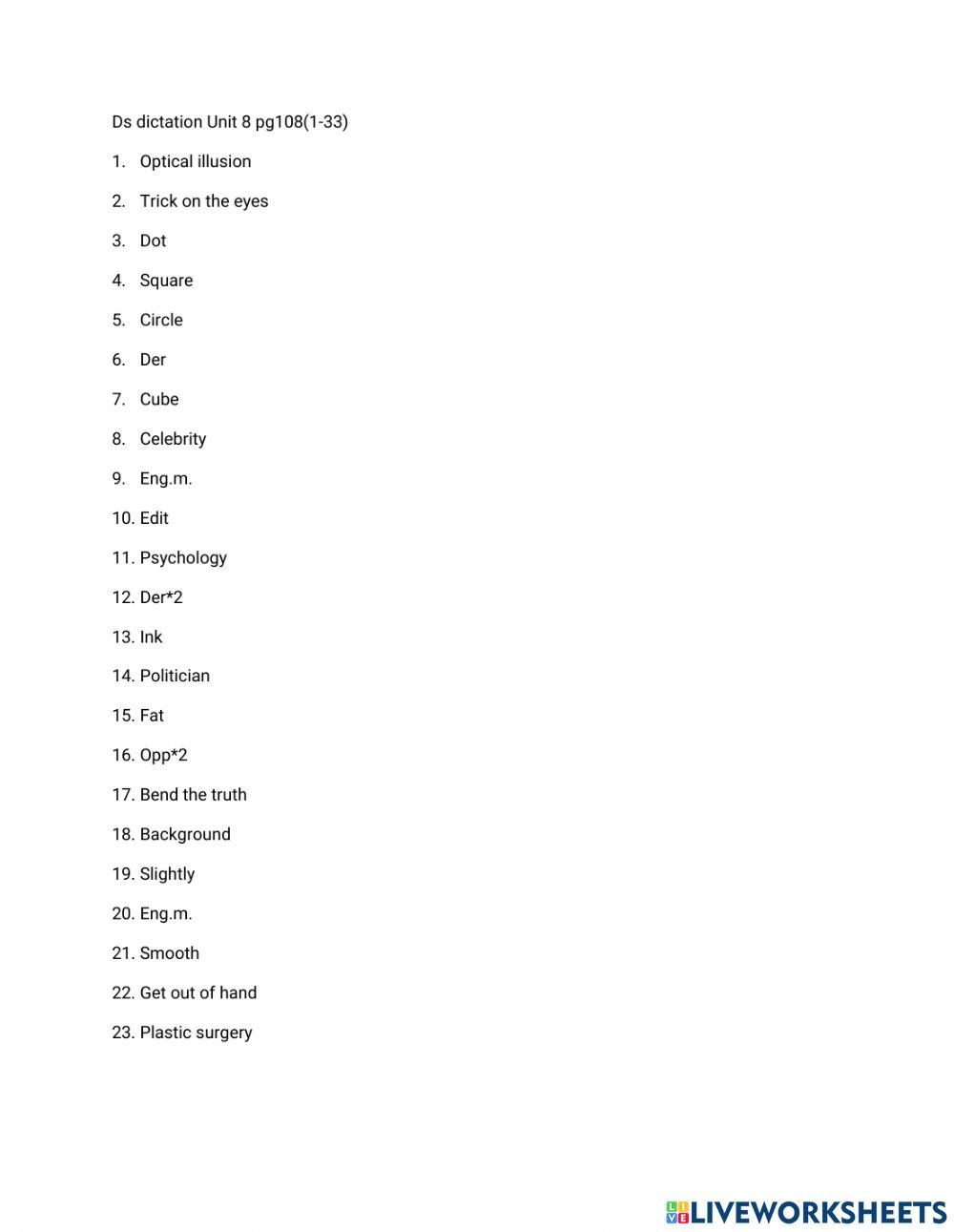 Ds Dictation Unit 8 pg 