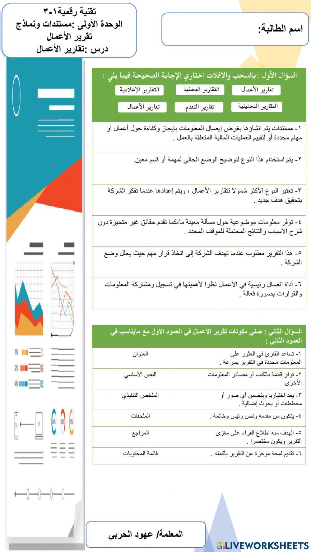 ورقة عمل تقارير الأعمال