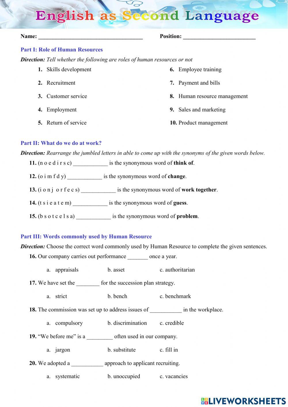 HR Basic E-learning class (PRE-TEST)