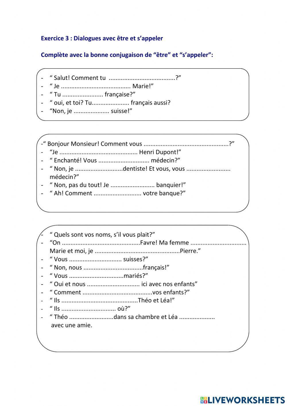 Verbe être et s'appeler