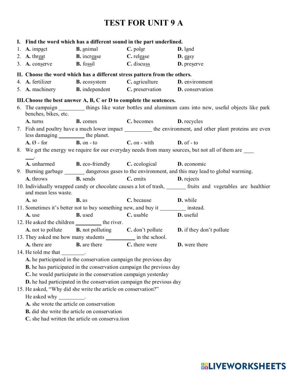 Grade 10 test for u9
