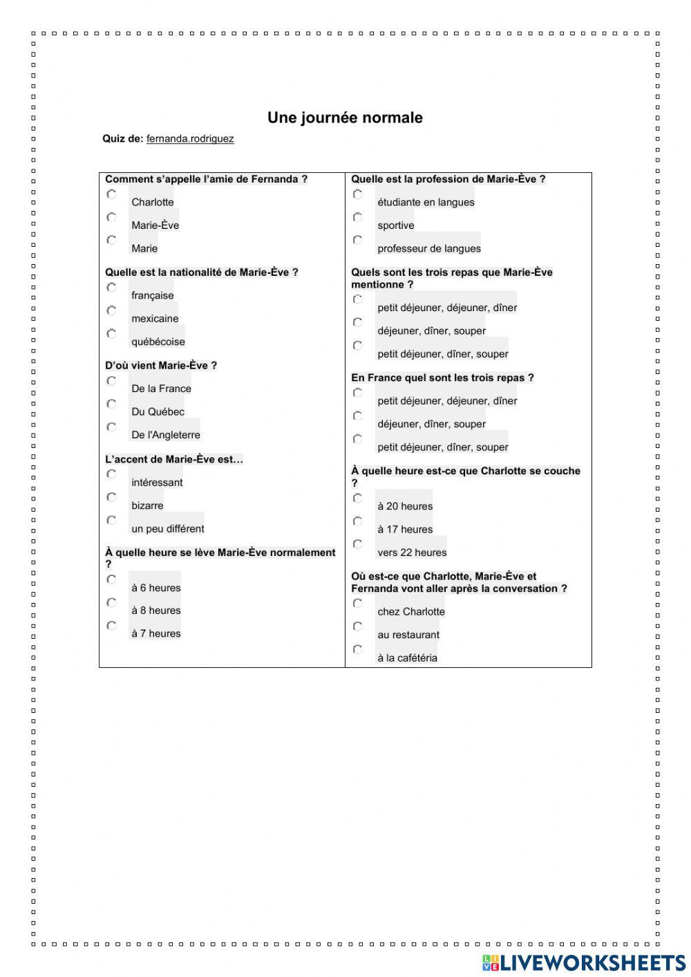 Warm up: une journée normale