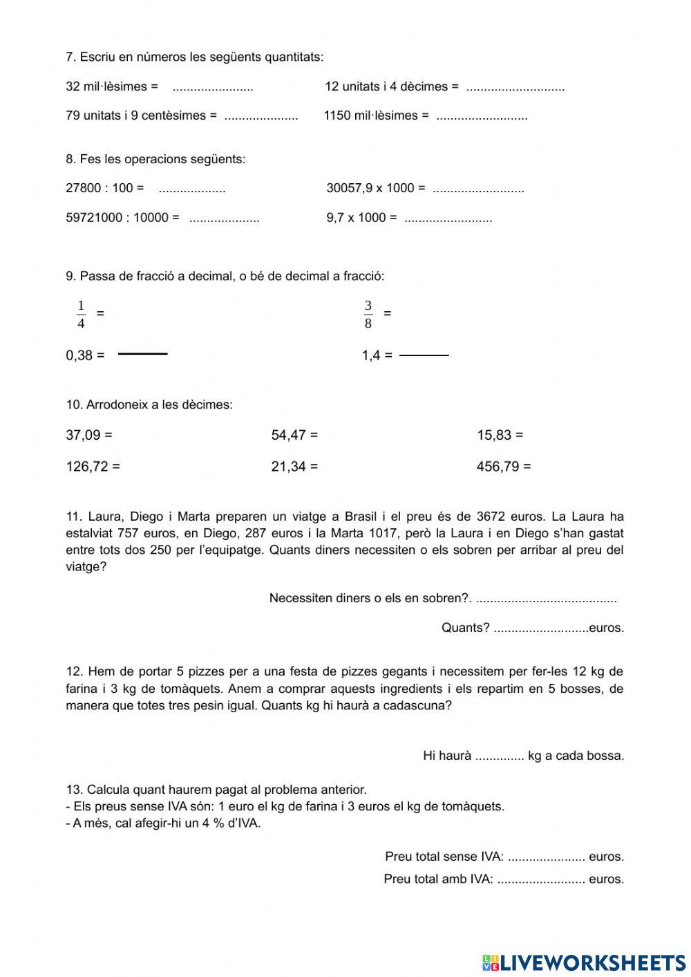 FRACCIONS I DECIMALS