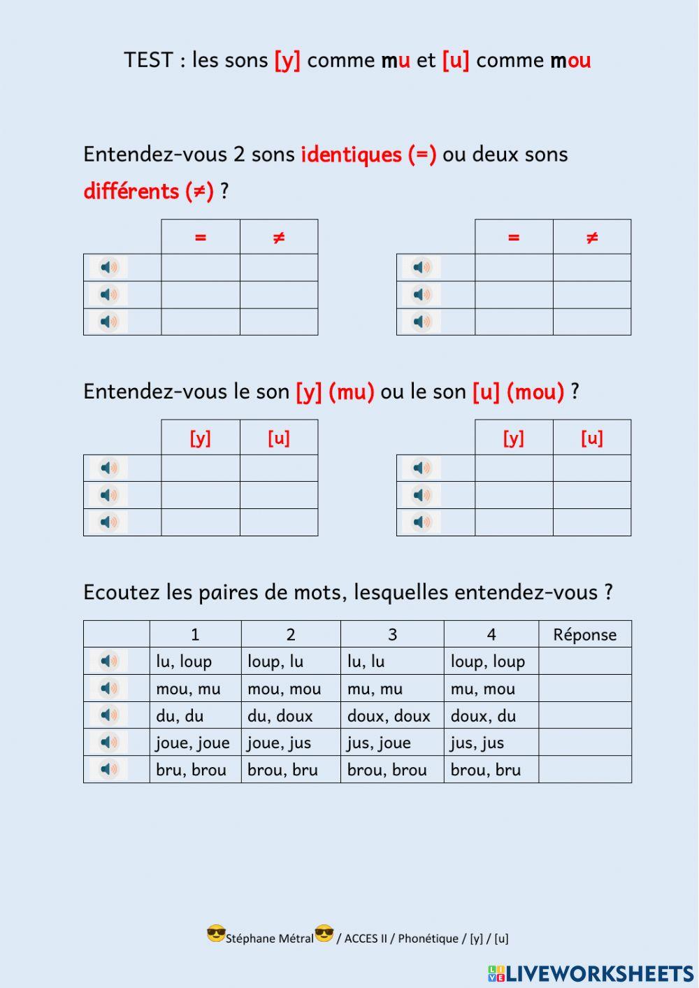 Test phonétique : les sons y et u