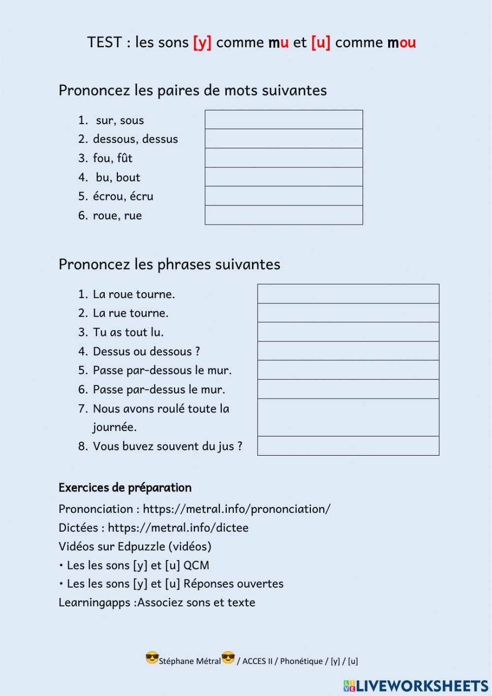 Test phonétique : les sons y et u