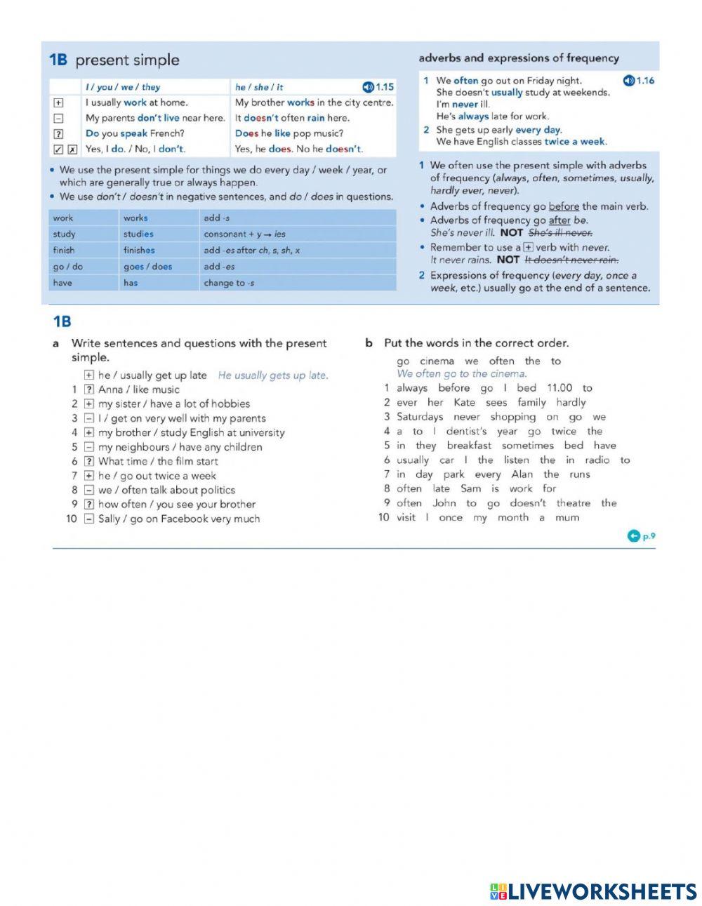 Unit 1B English File Pre-Int