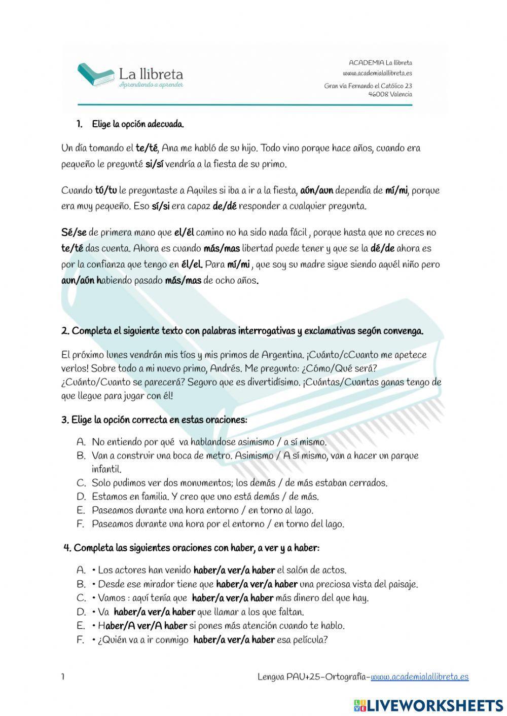 Tilde diacrítica y palabras confusas