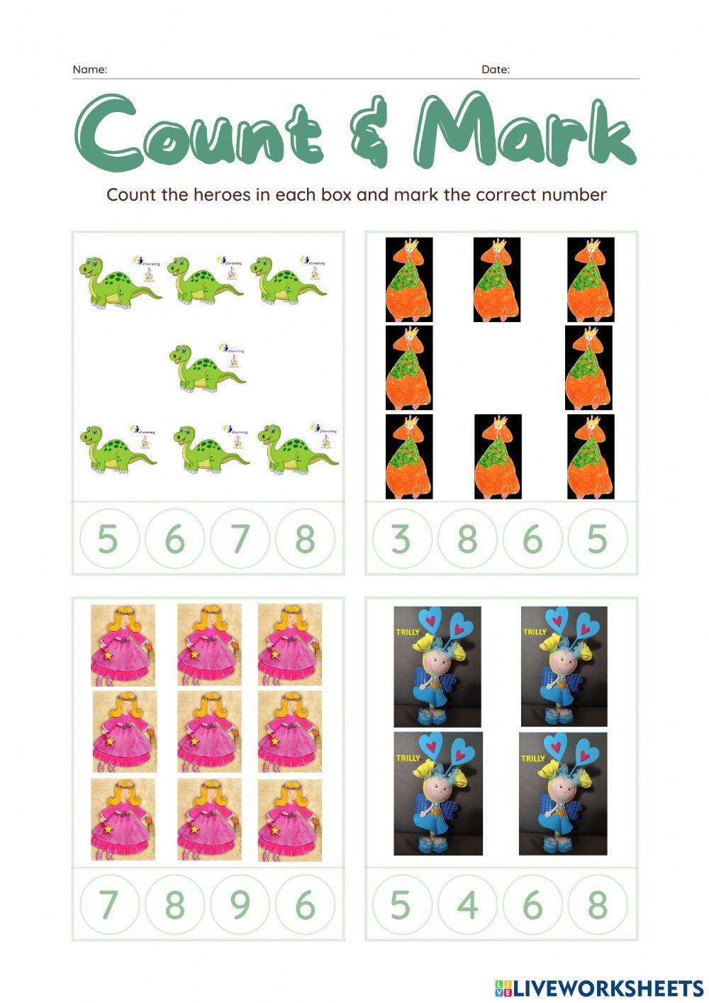 Count the heroes in each box and mark the correct number