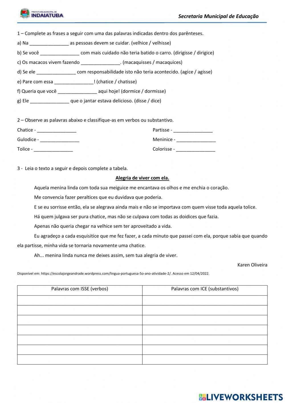 Terminações isse - ice