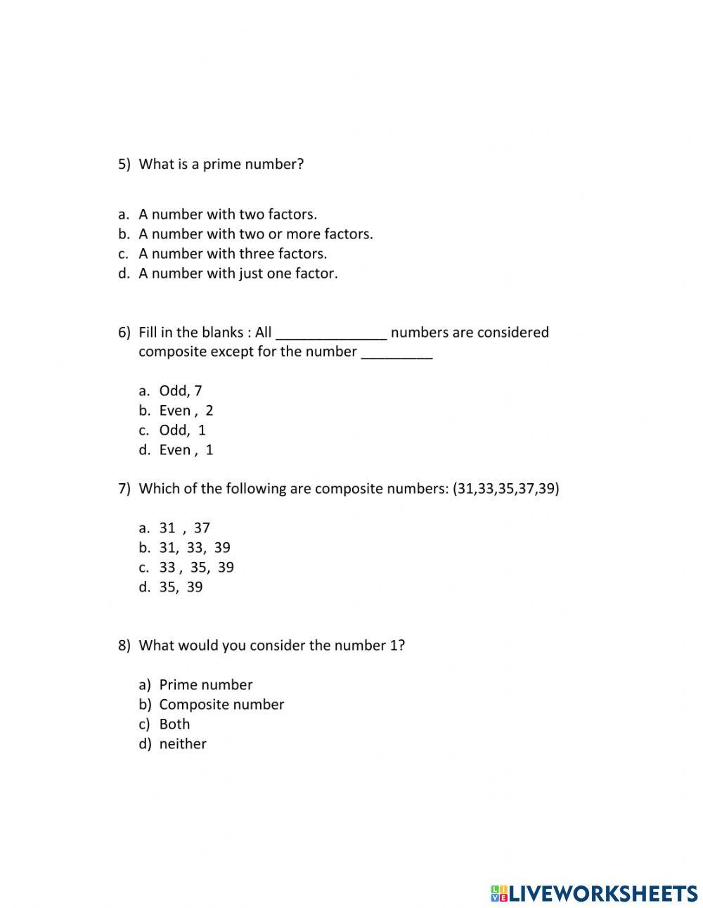 Factors, multiples and prime numbers