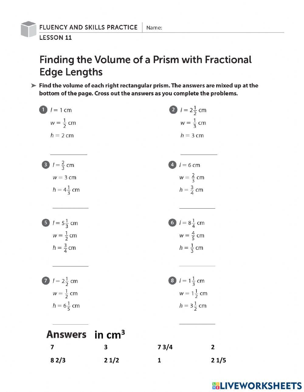 Find Volume Fluency Sheet