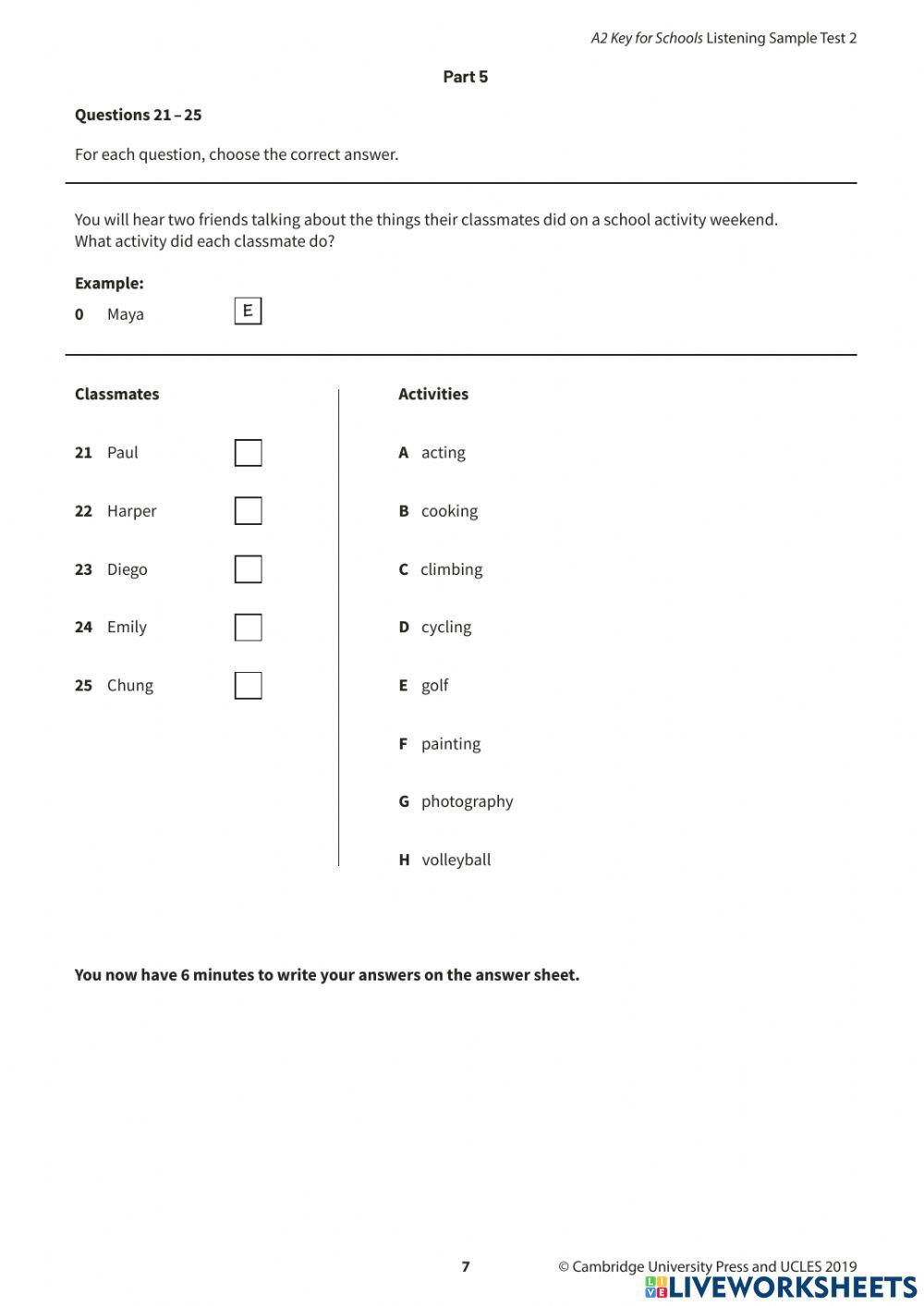 Listening (mock exam)