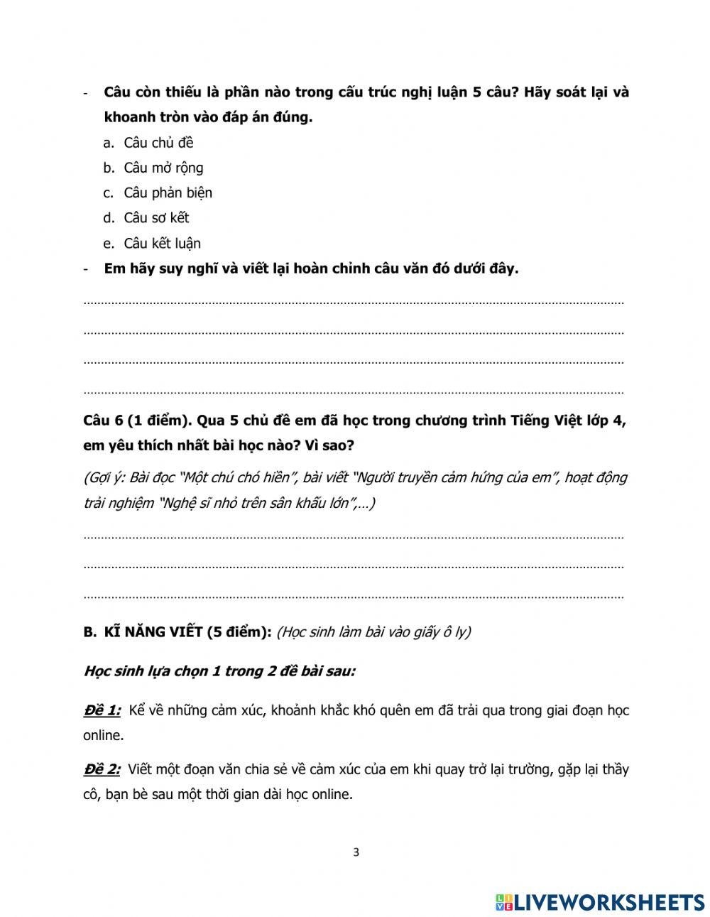 TV4 - Đề rà soát học online