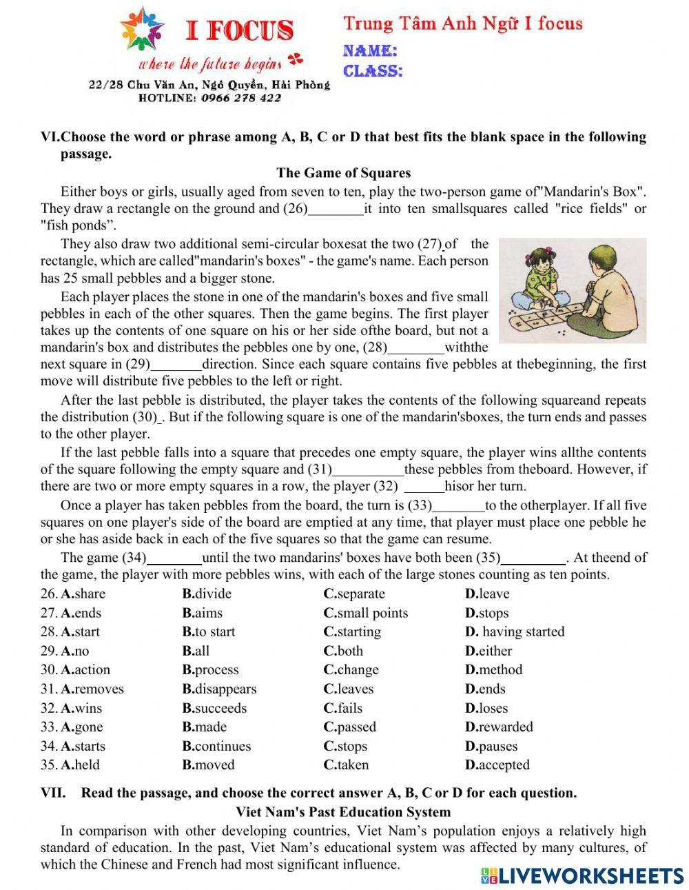 Lớp 9 Unit 4 Test 1b