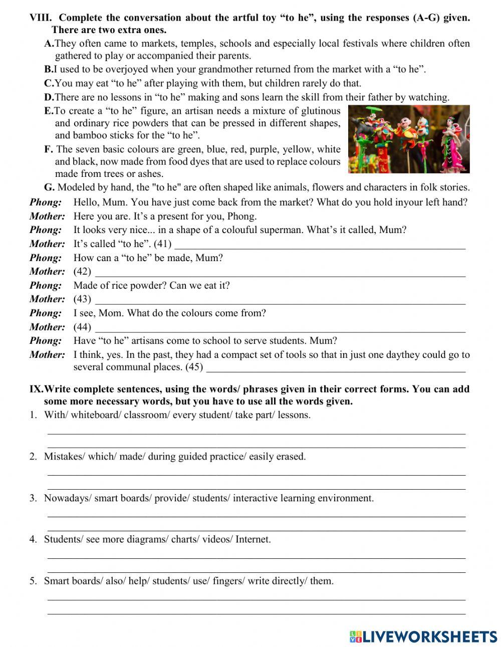 Lớp 9 Unit 4 Test 1b