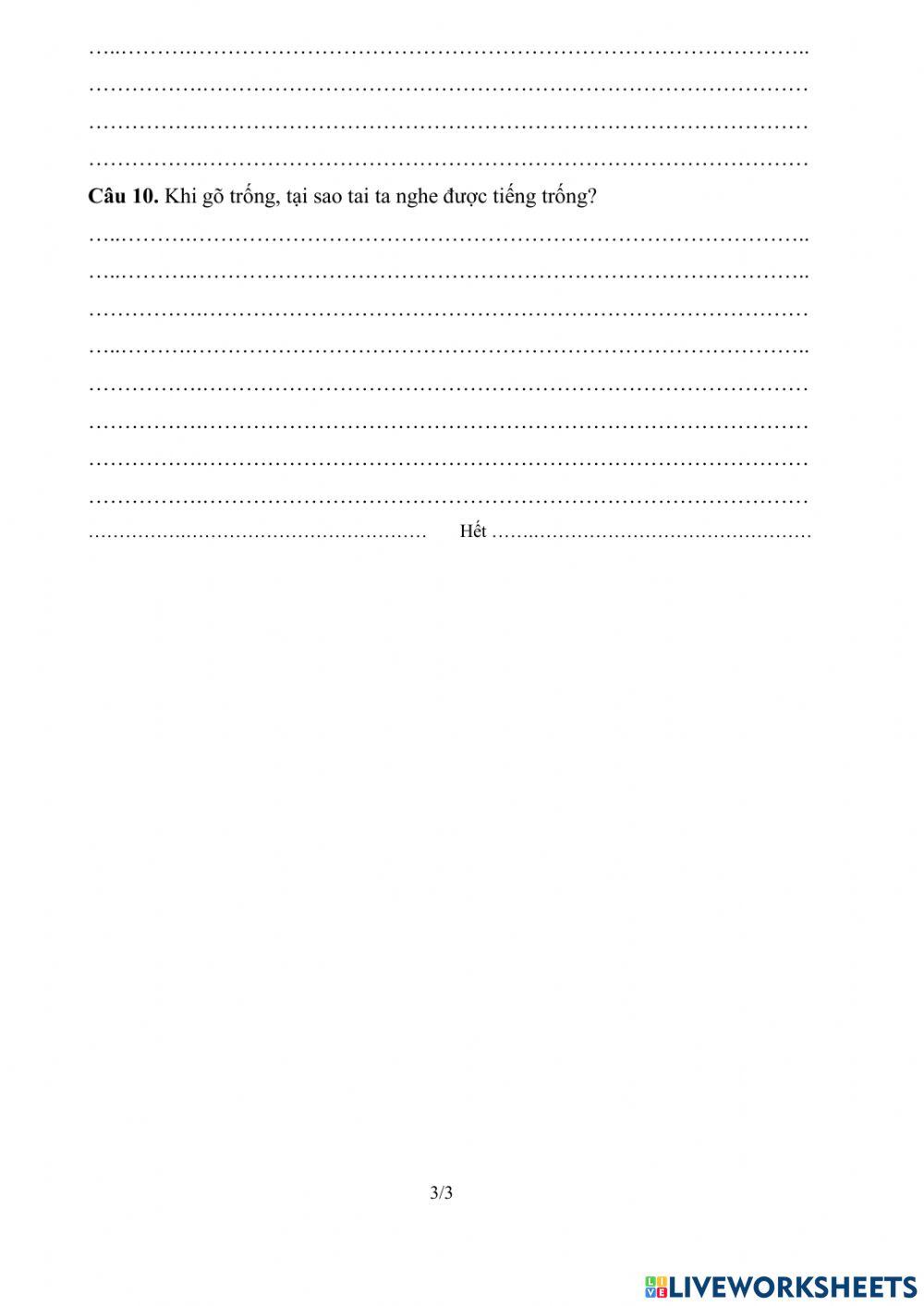 H, đề ôn Khoa học cuối năm 1