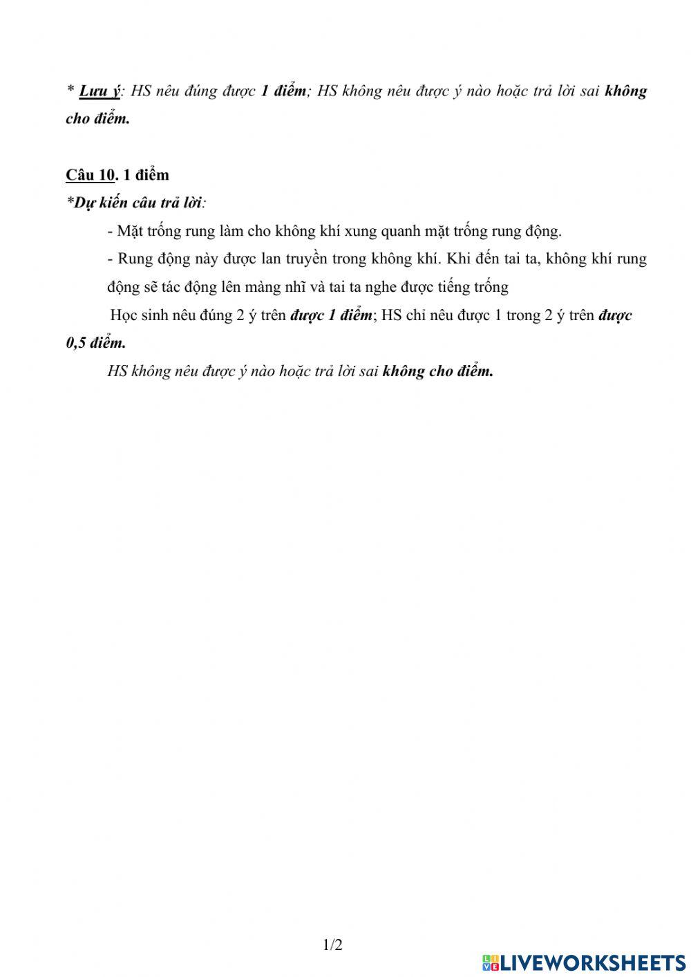 H, đề ôn Khoa học cuối năm 1