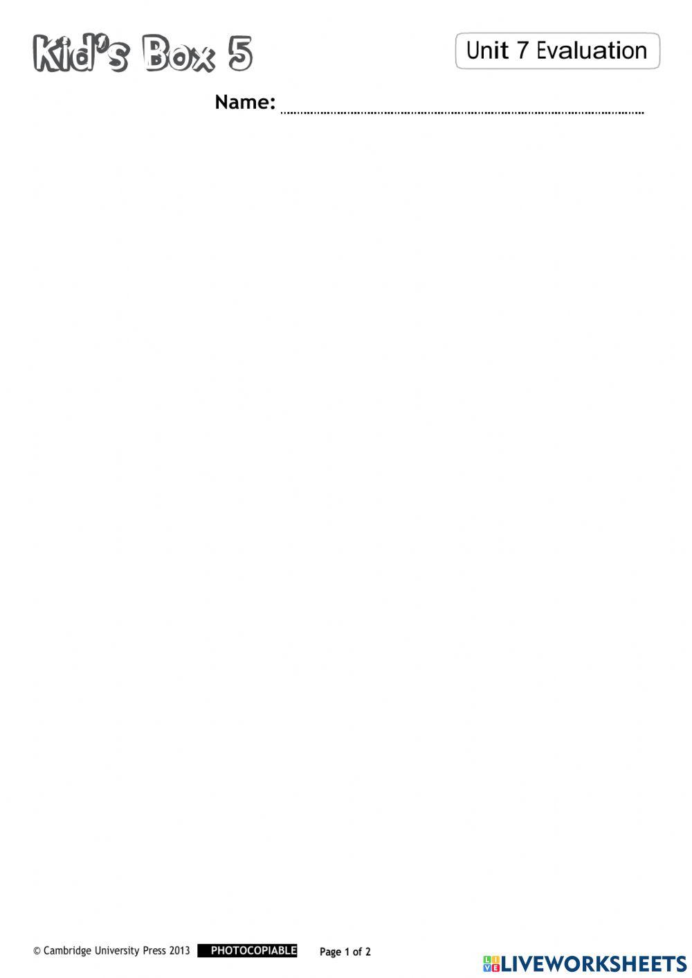 KID'S BOX 5- TEST UNIT 7