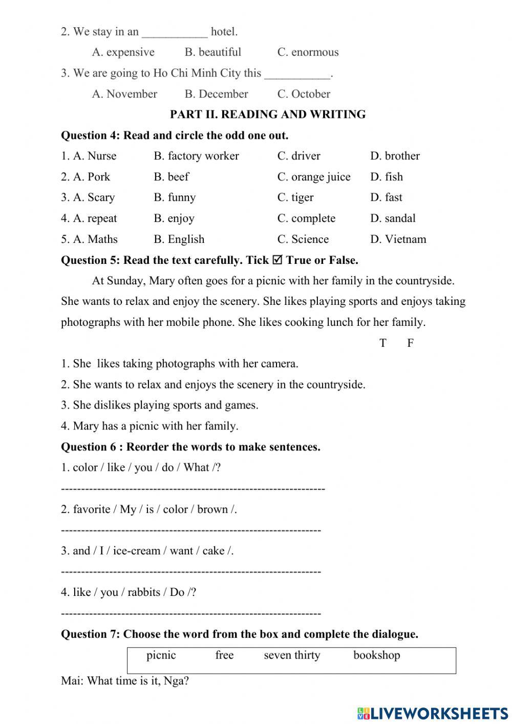 Final test 2 grade 4