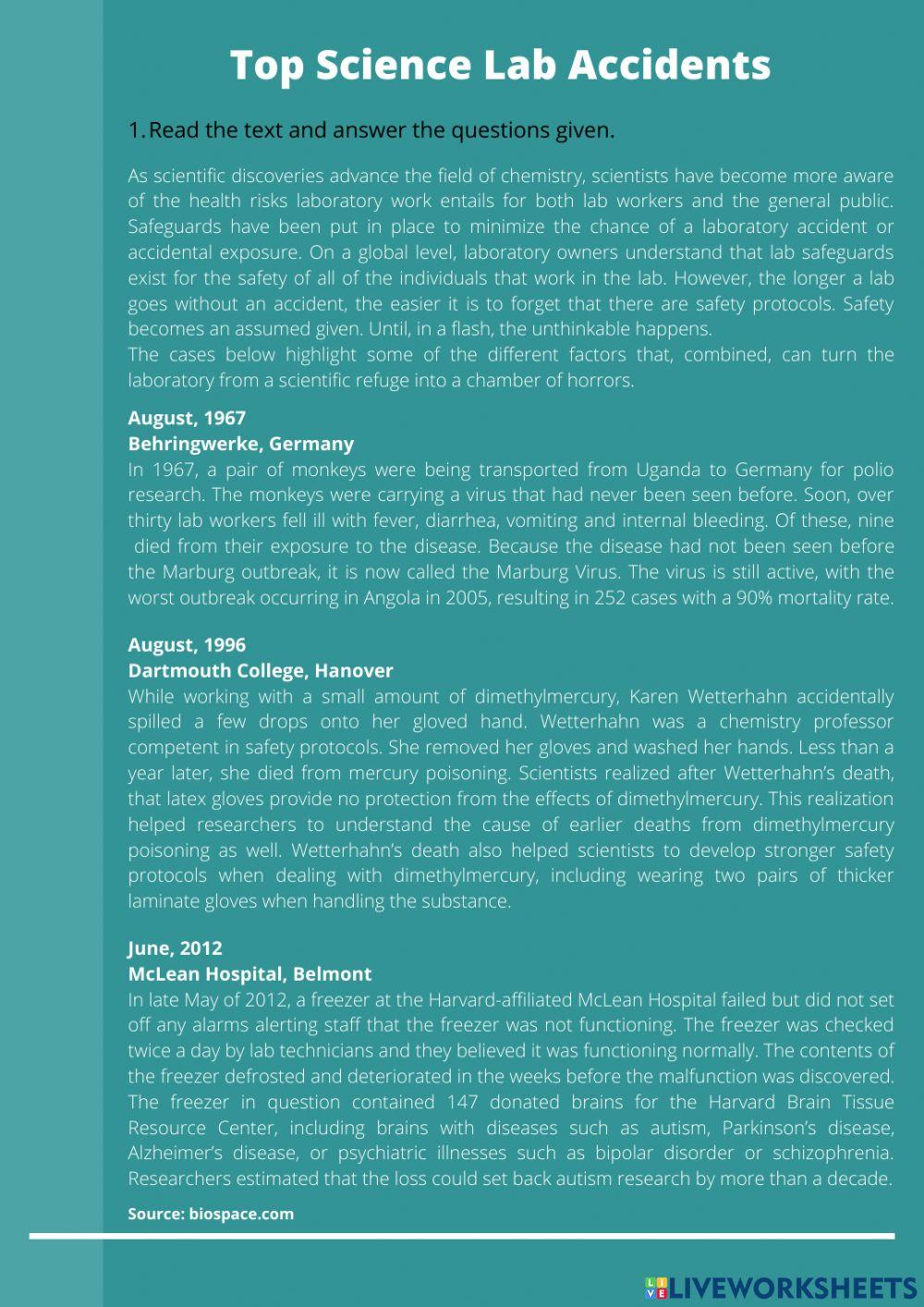 Reading Lab Accidents