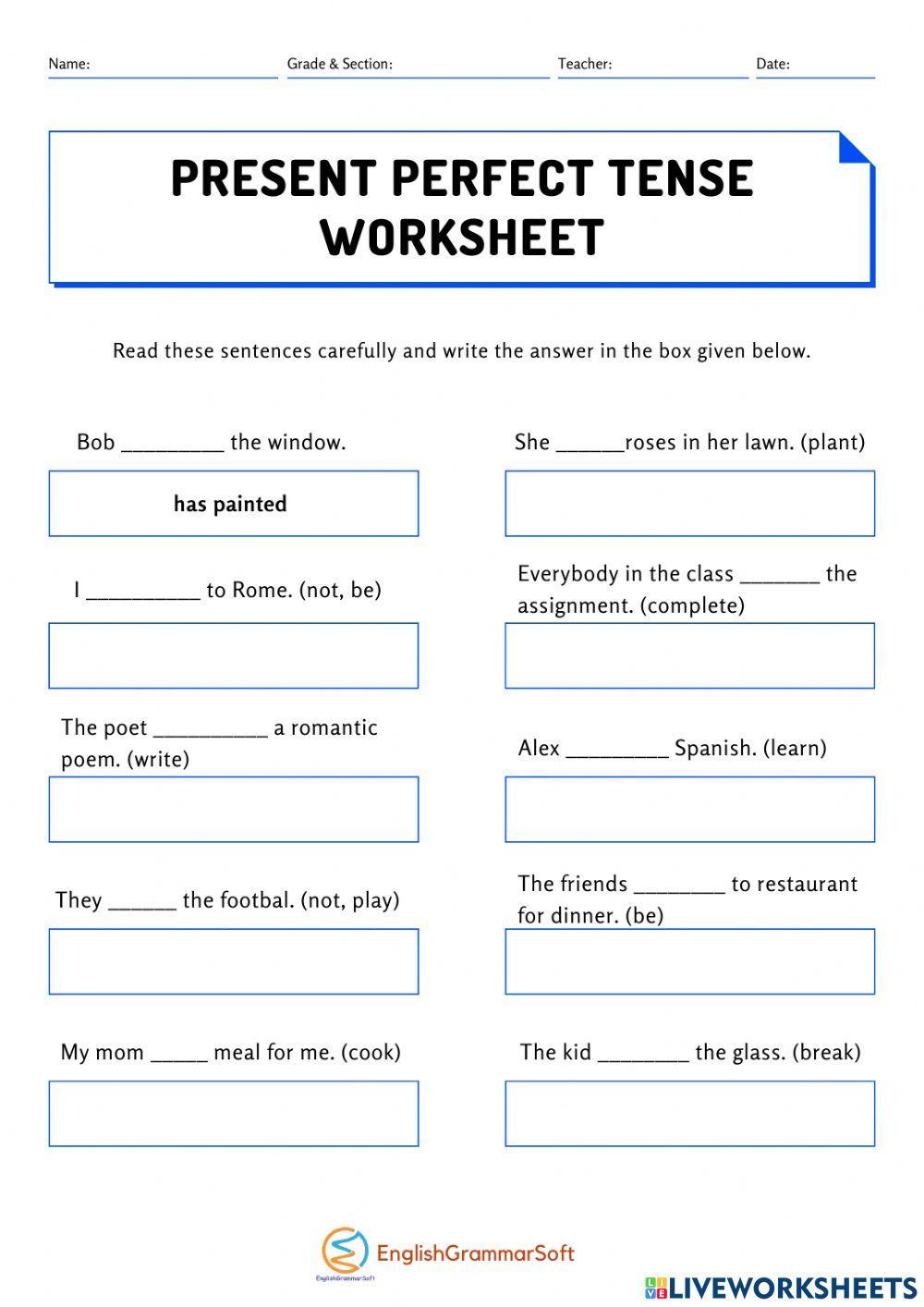 Present perfect worksheet