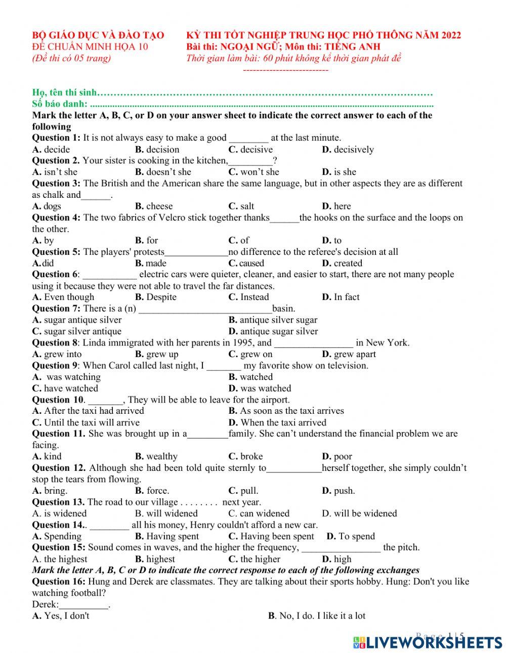 Bộ 1- đề luyện số 10-tn 2022
