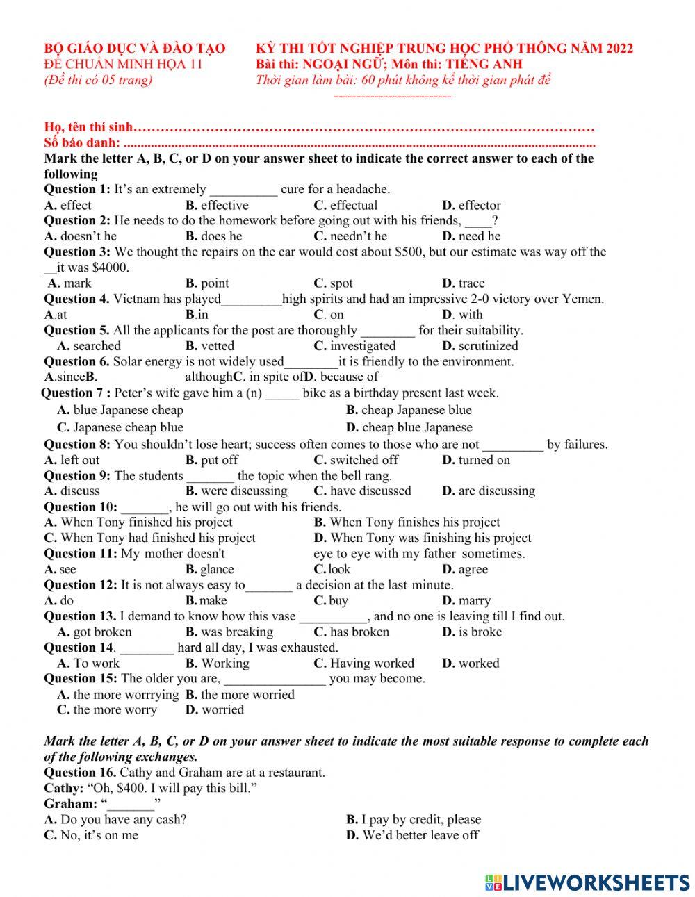 Bộ 1- đề luyện số 11 -tn 2022