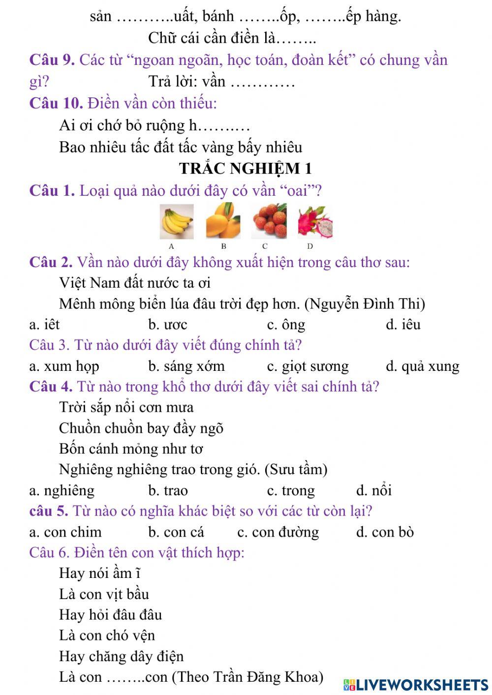 Đề thi TNTV lớp 1