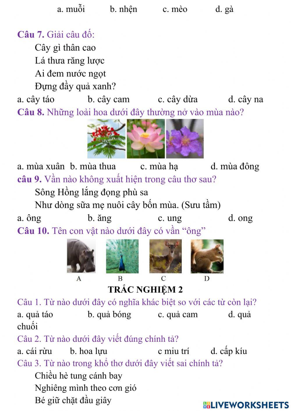Đề thi TNTV lớp 1