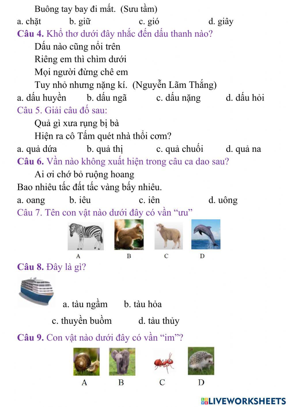 Đề thi TNTV lớp 1